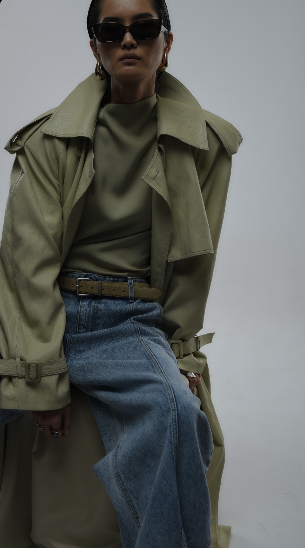 Jose Leather Trench Coat Pistachio