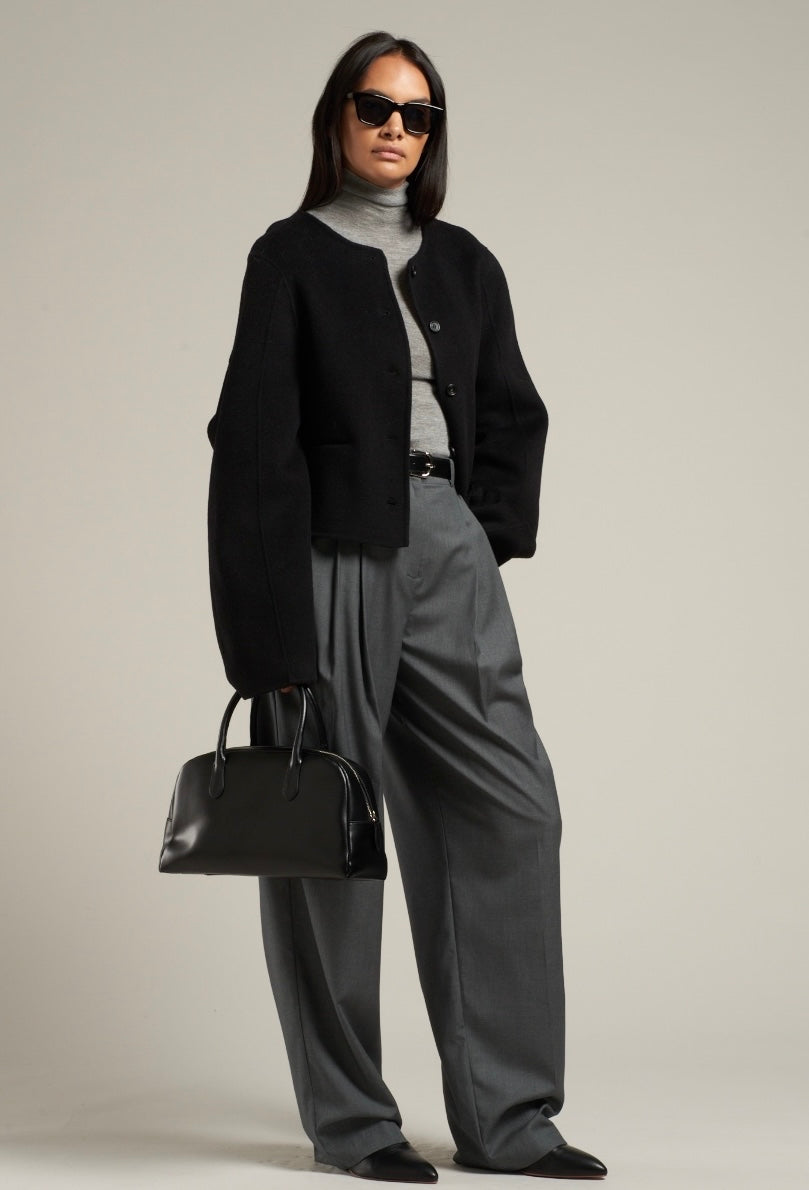 Esme Wool Collarless Cropped Jacket Black