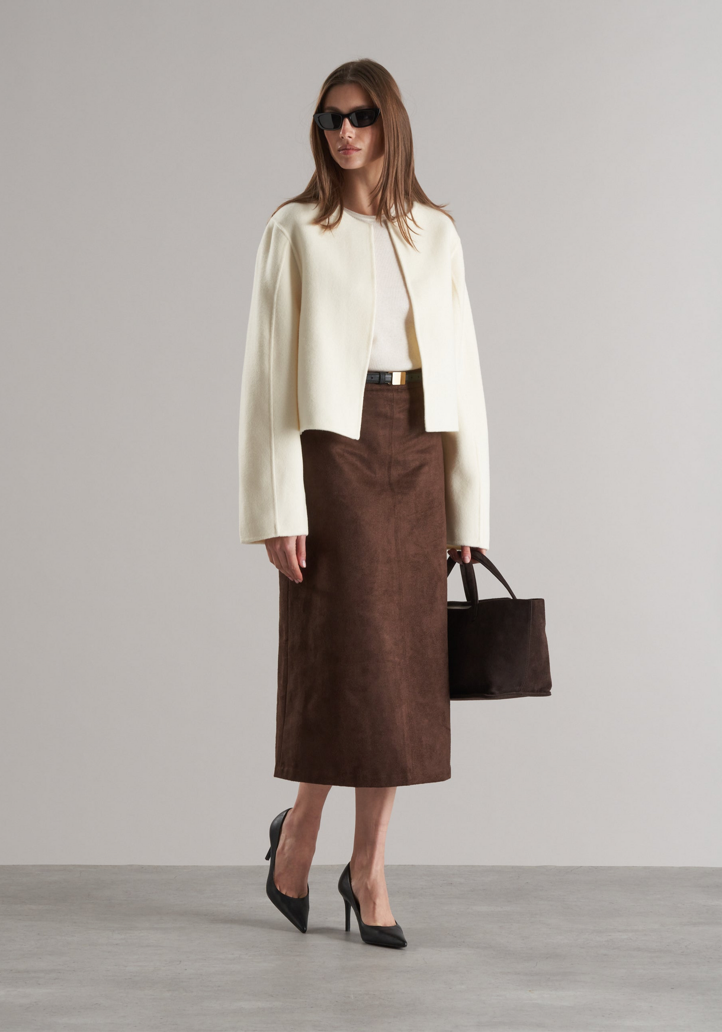 Indra Faux Suede Skirt Chocolate