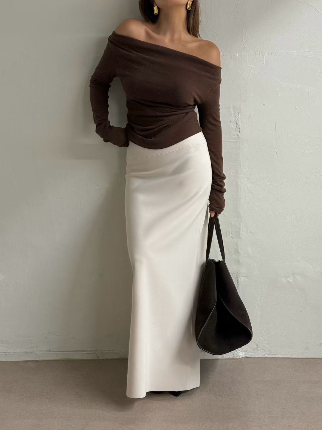 Zax Crepe Longline Skirt Ivory