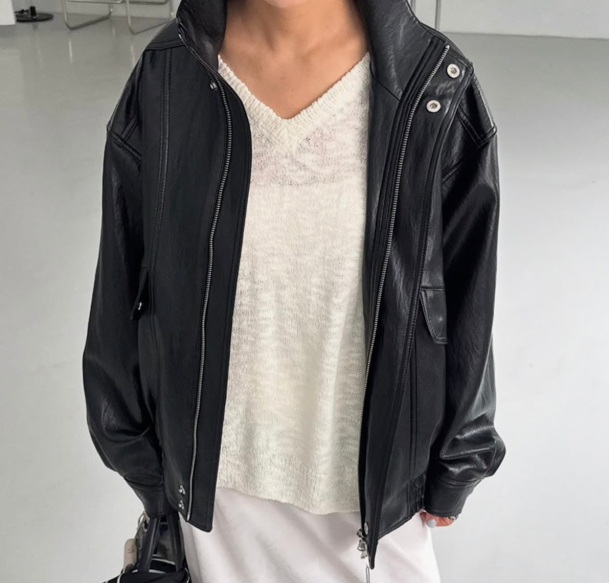 Kendal Faux Leather Bomber Jacket Black