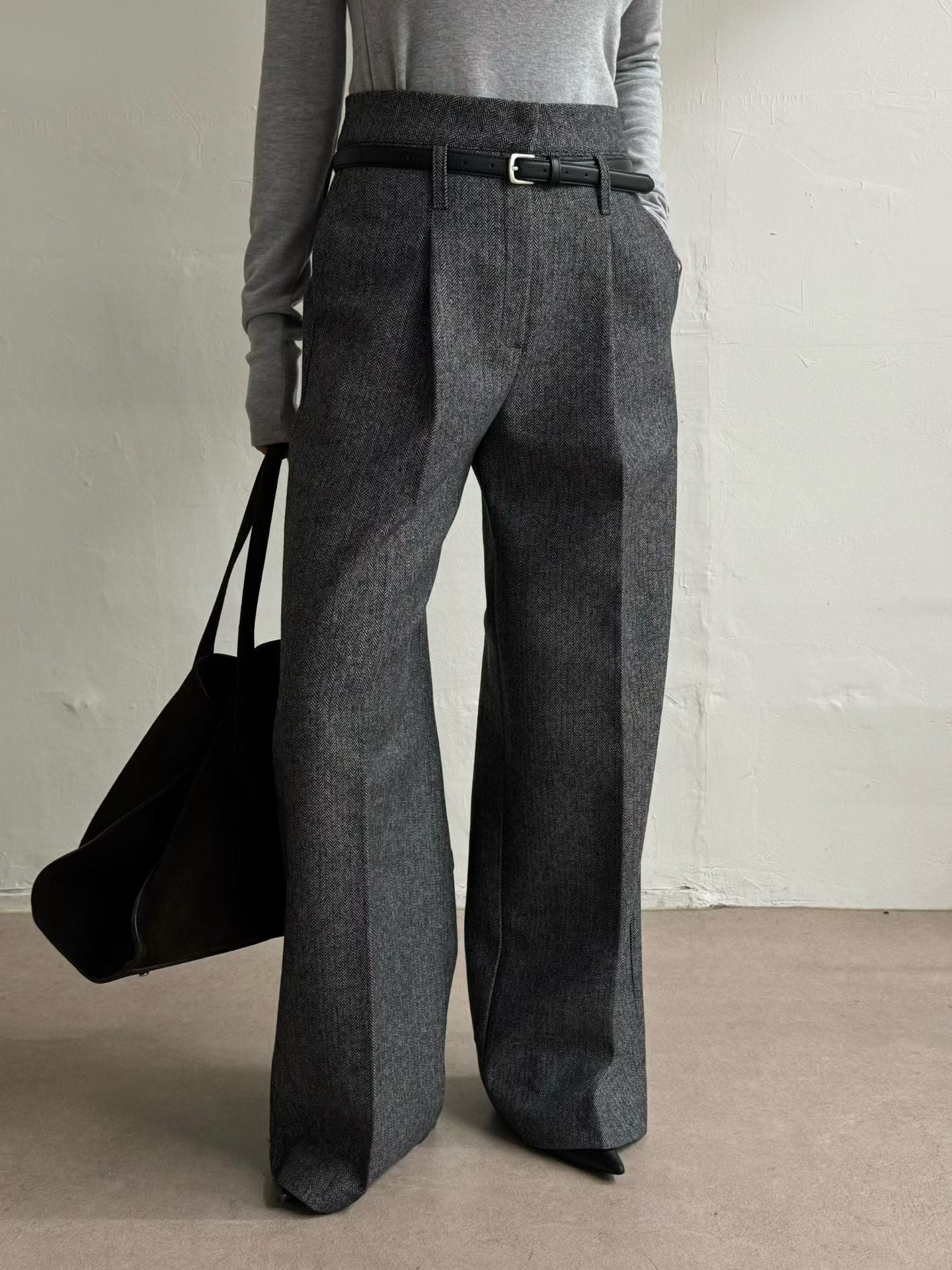 Karva Herringbone Trousers Charcoal