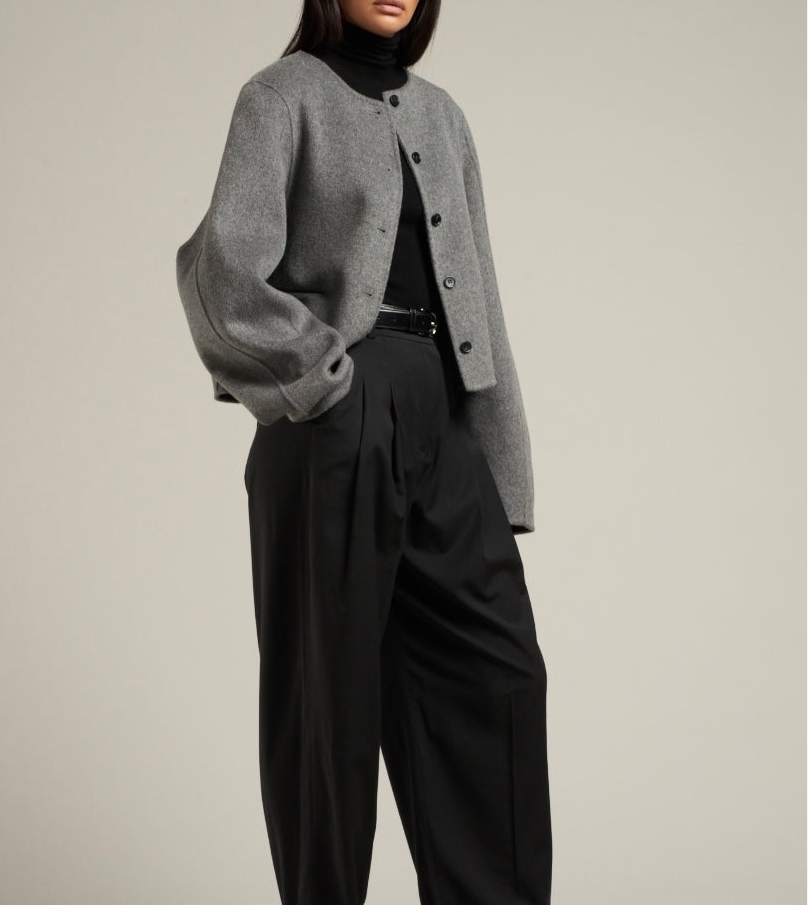 Esme Wool Collarless Cropped Jacket Grey Melange