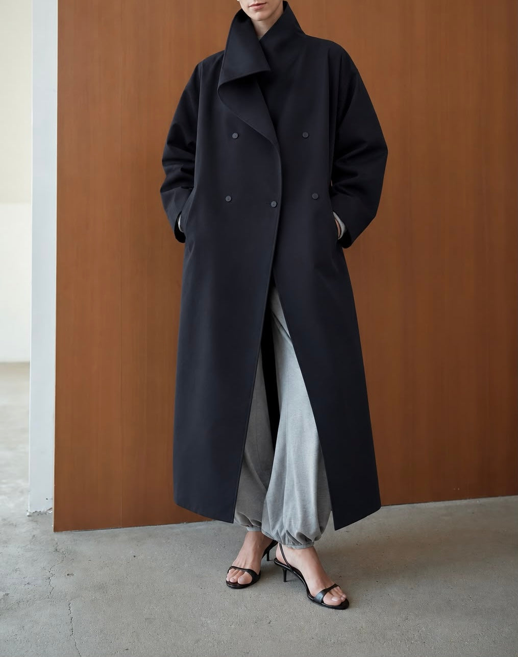 Fraye Funnel Neck Trench Navy - Coming Soon