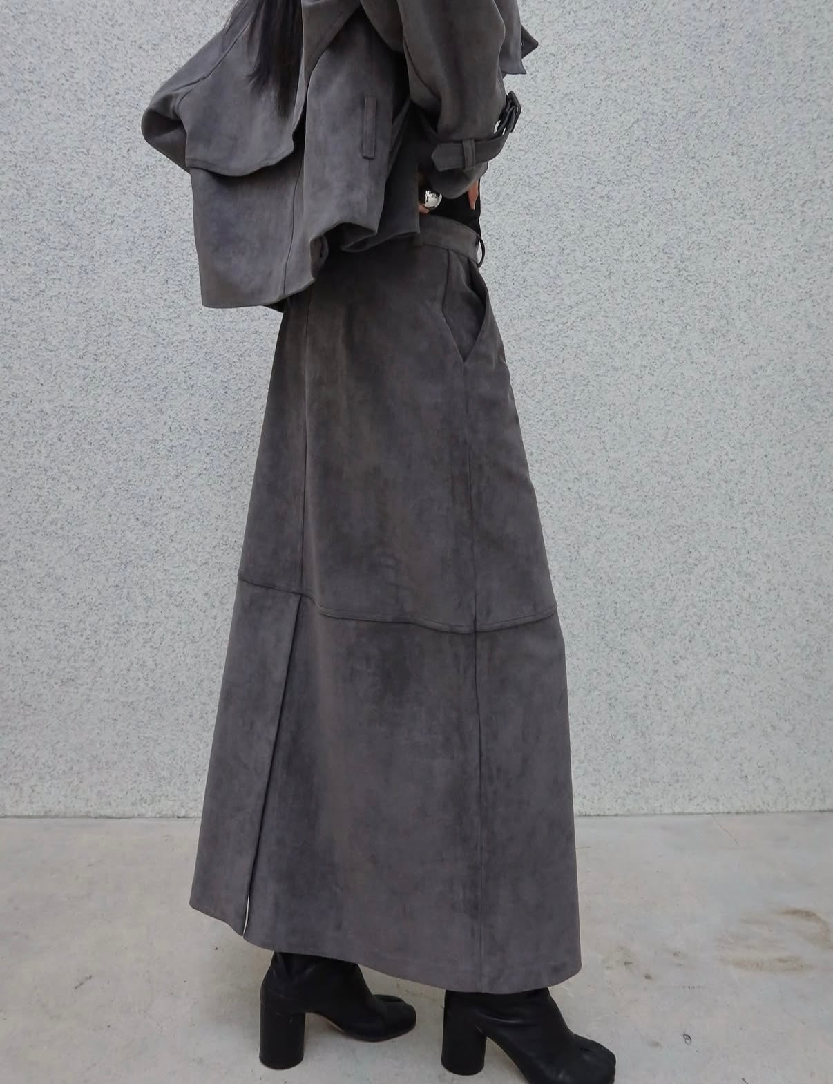 Rhys Faux Suede Pencil Skirt Steel