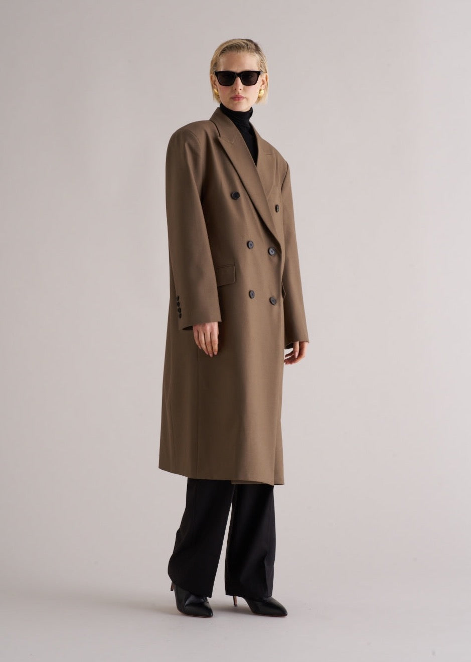 Long Wool Blend Overcoat Brown