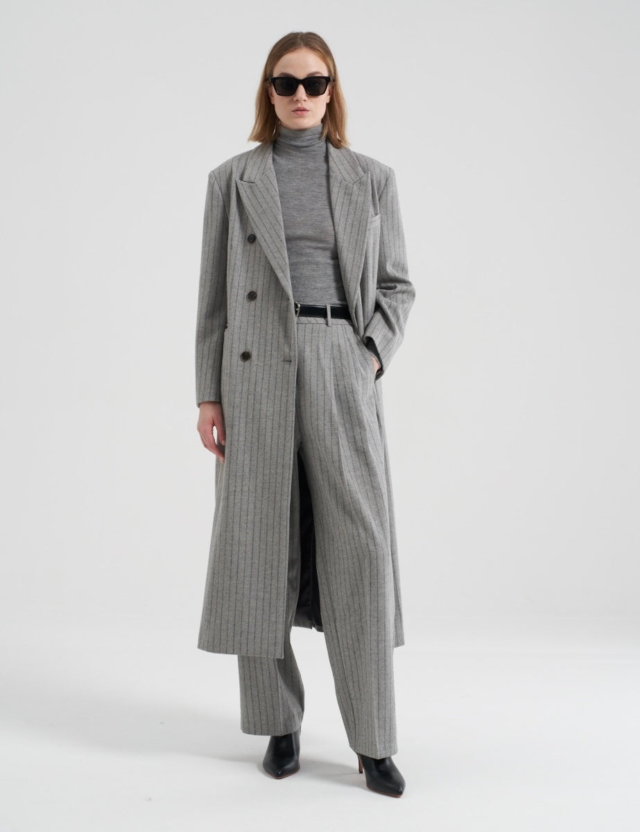Gal Wool Pintuck Trouser Grey Pinstripe