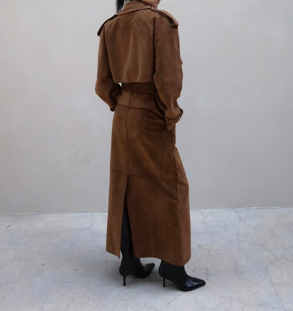 Rhys Faux Suede Pencil Skirt Cognac