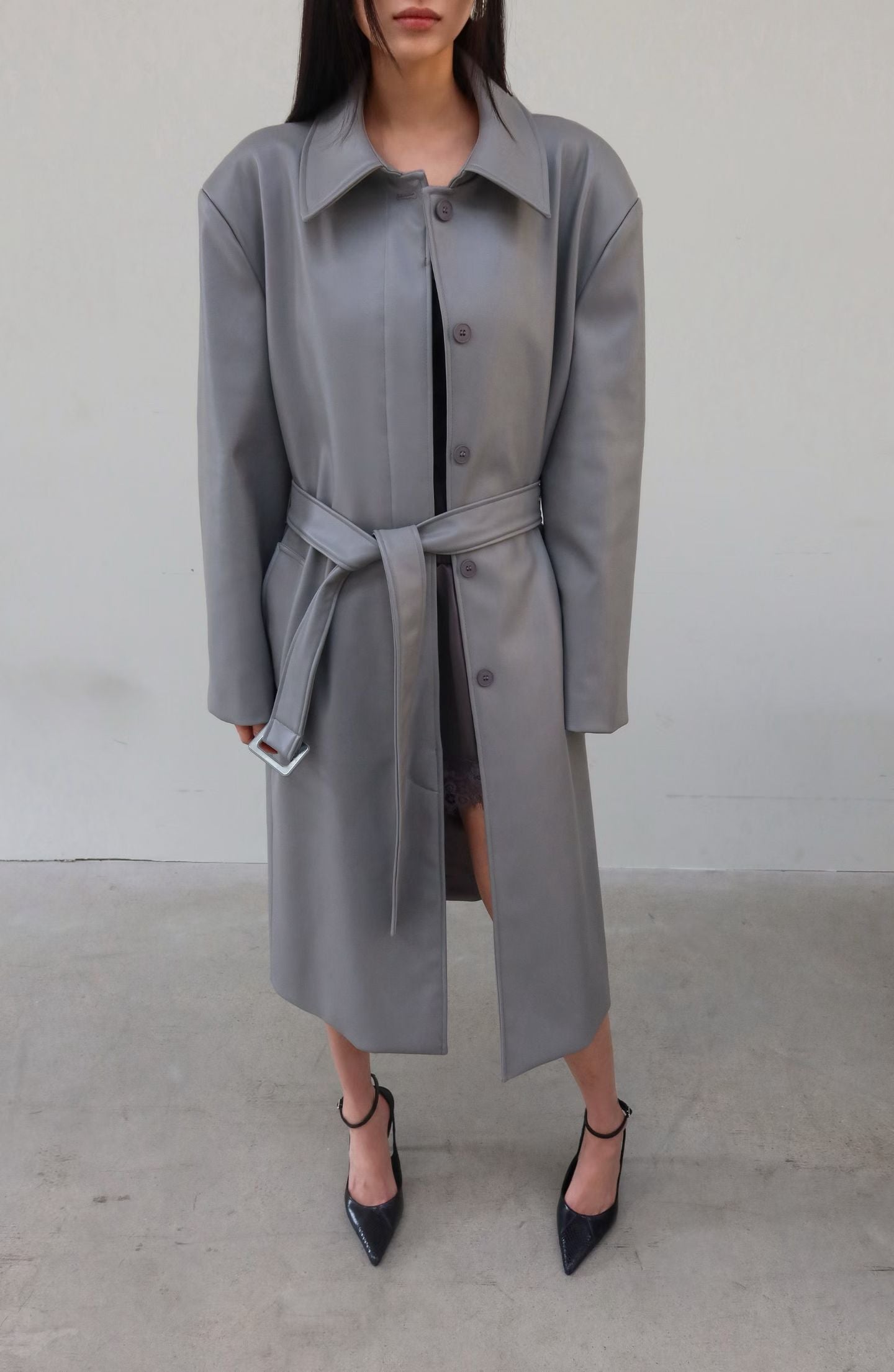 Nema Vegan Leather Mac Coat Ash