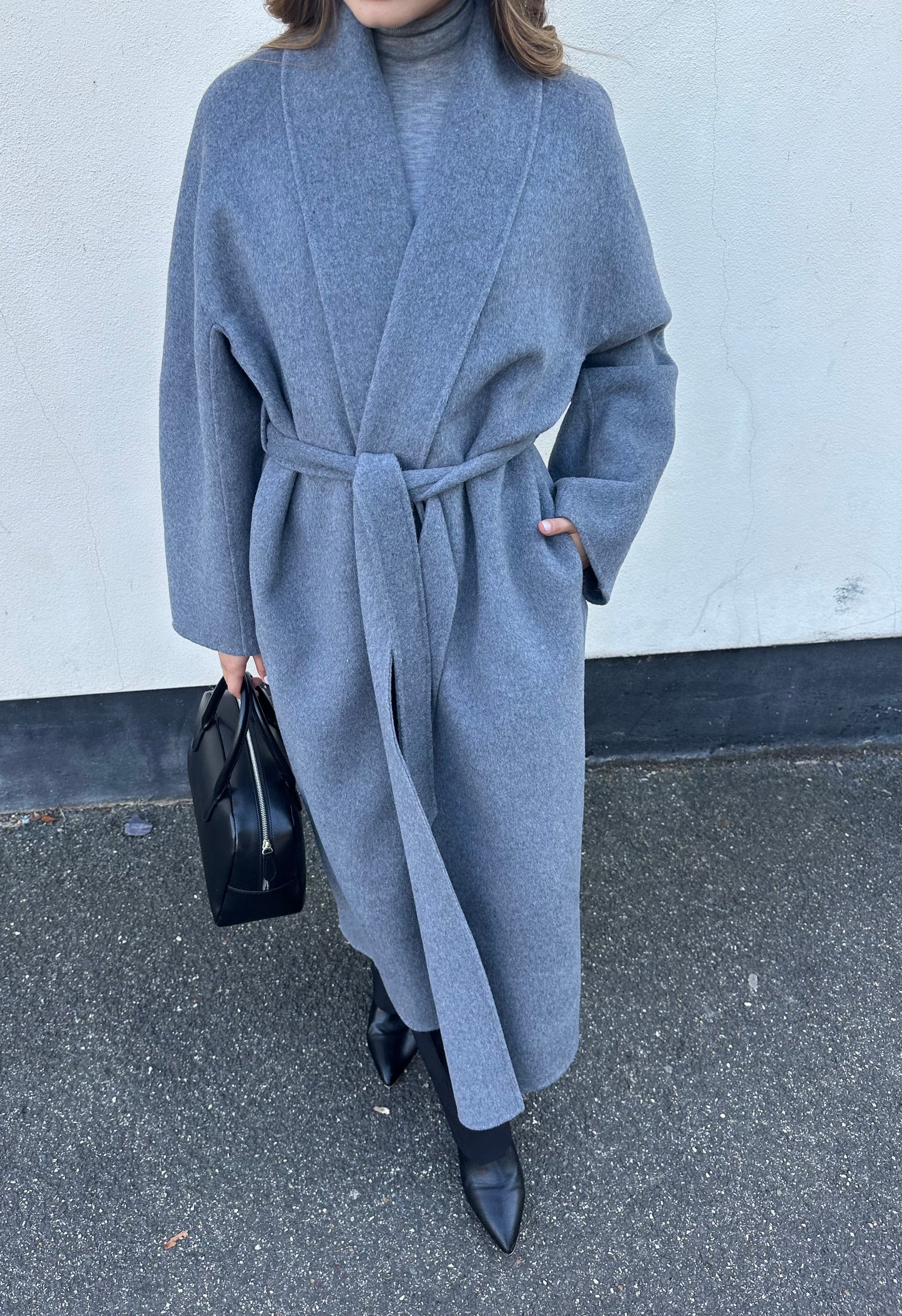 Enza Cashmere Blend Robe Coat Ash