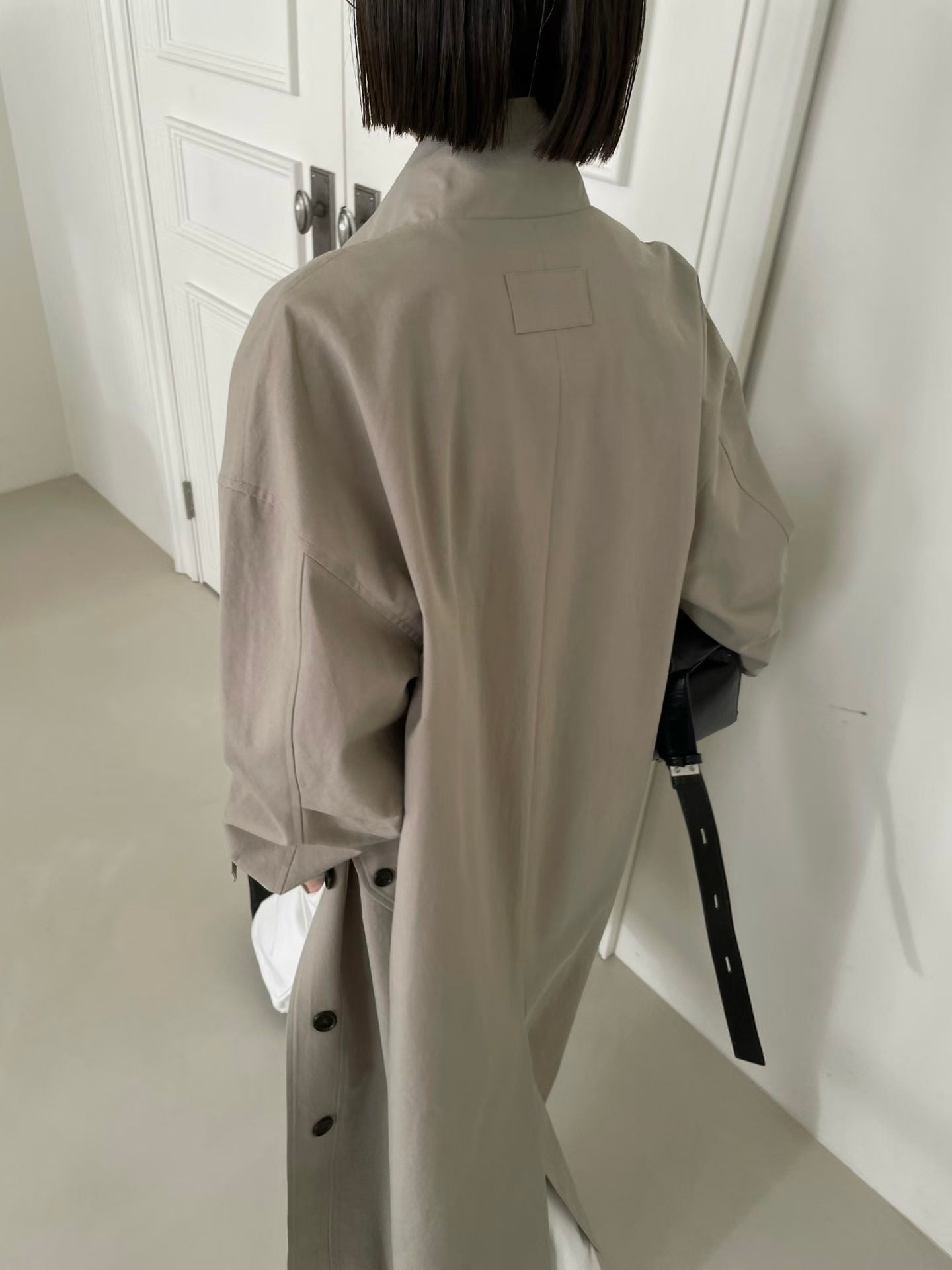 Delphine Funnel Neck Trench Coat Khaki