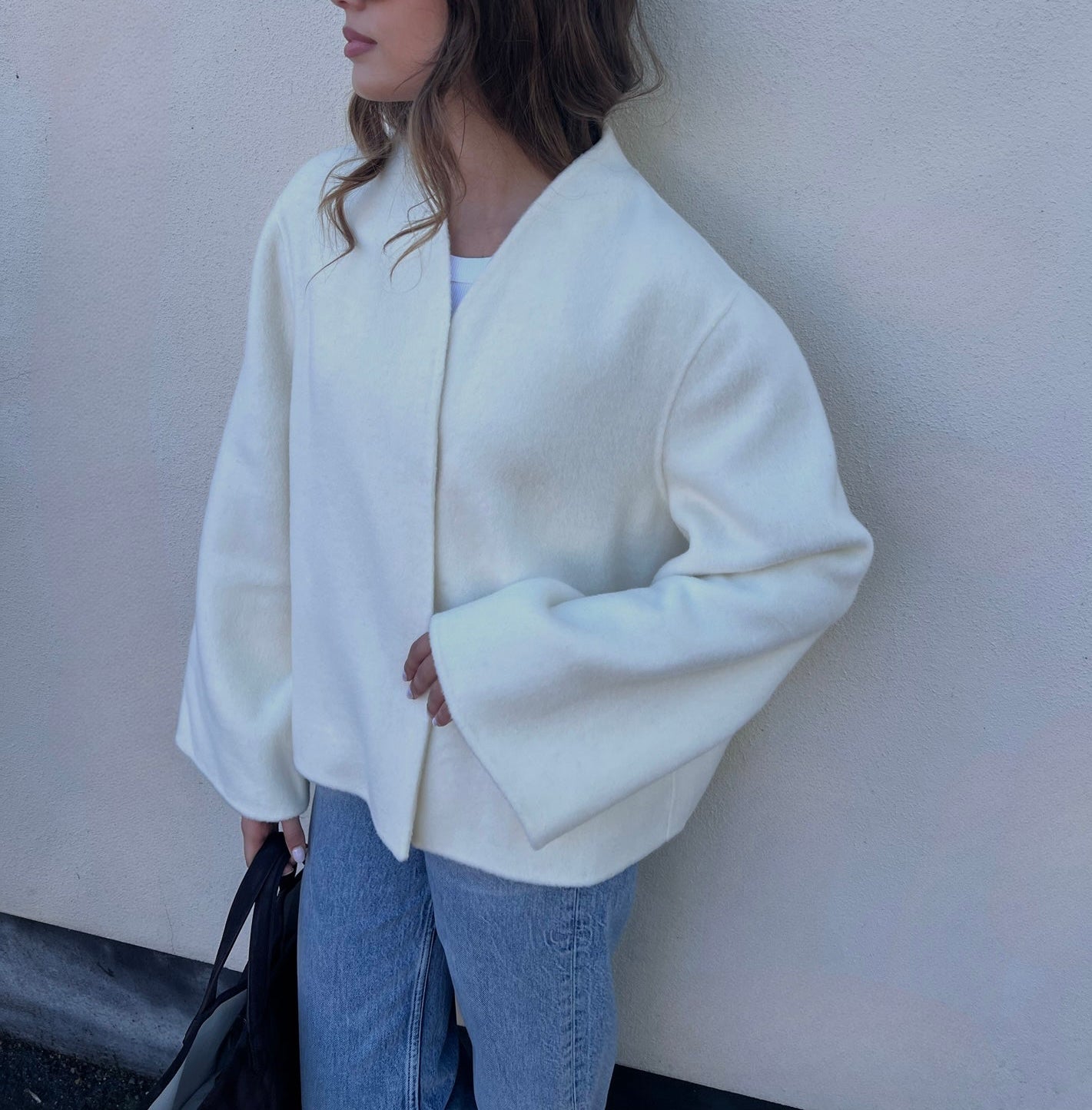 Tala Silk Alpaca Jacket with Scarf Ivory