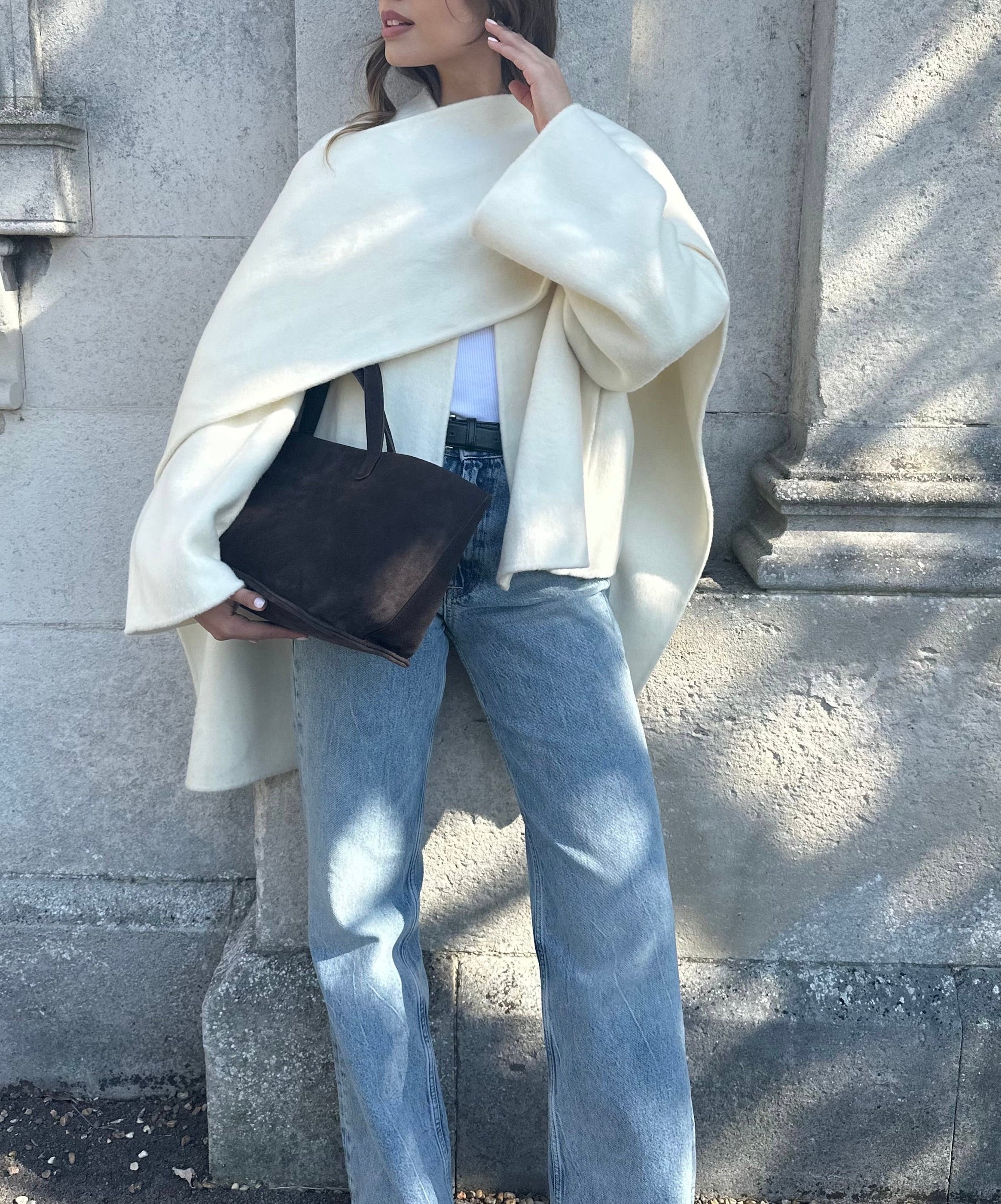 Tala Silk Alpaca Jacket with Scarf Ivory