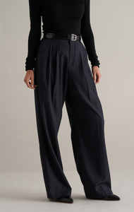 Simi Wool Silk Double Pintuck Trousers Navy