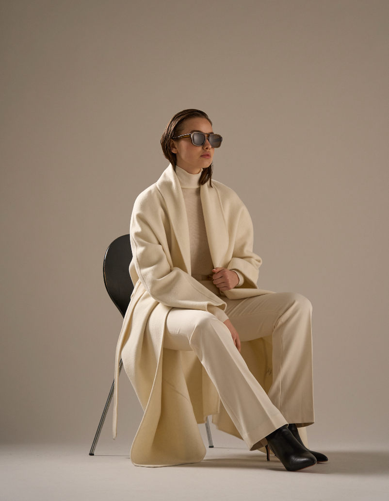 Enza Cashmere Blend Robe Coat Ivory