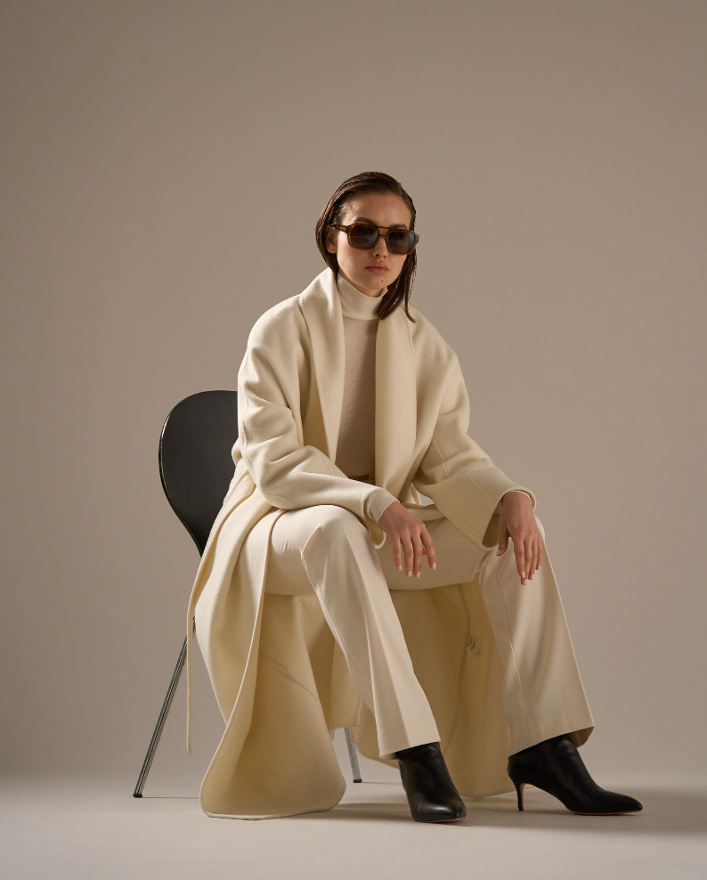 Enza Cashmere Blend Robe Coat Ivory