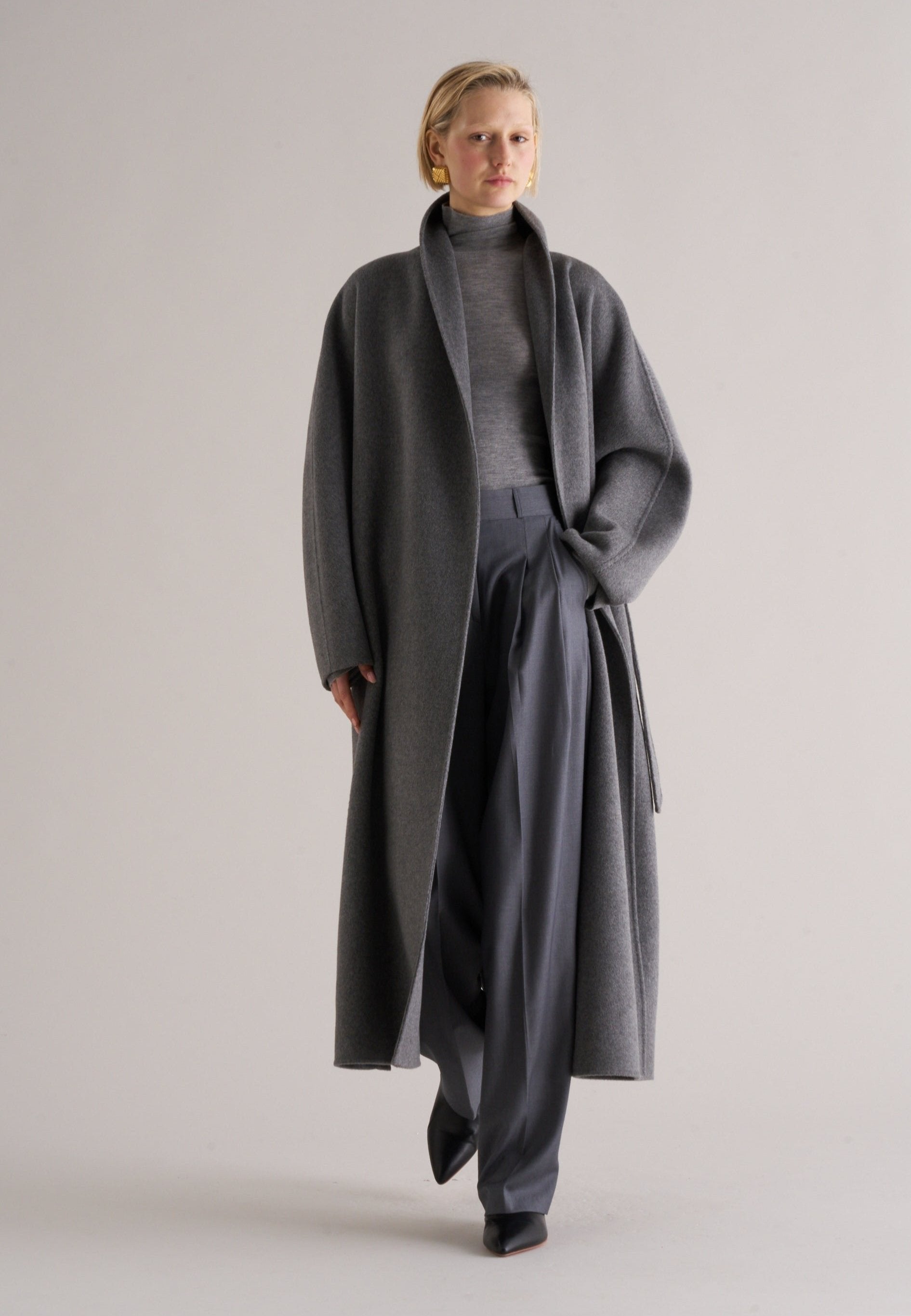 Enza Cashmere Blend Robe Coat Ash