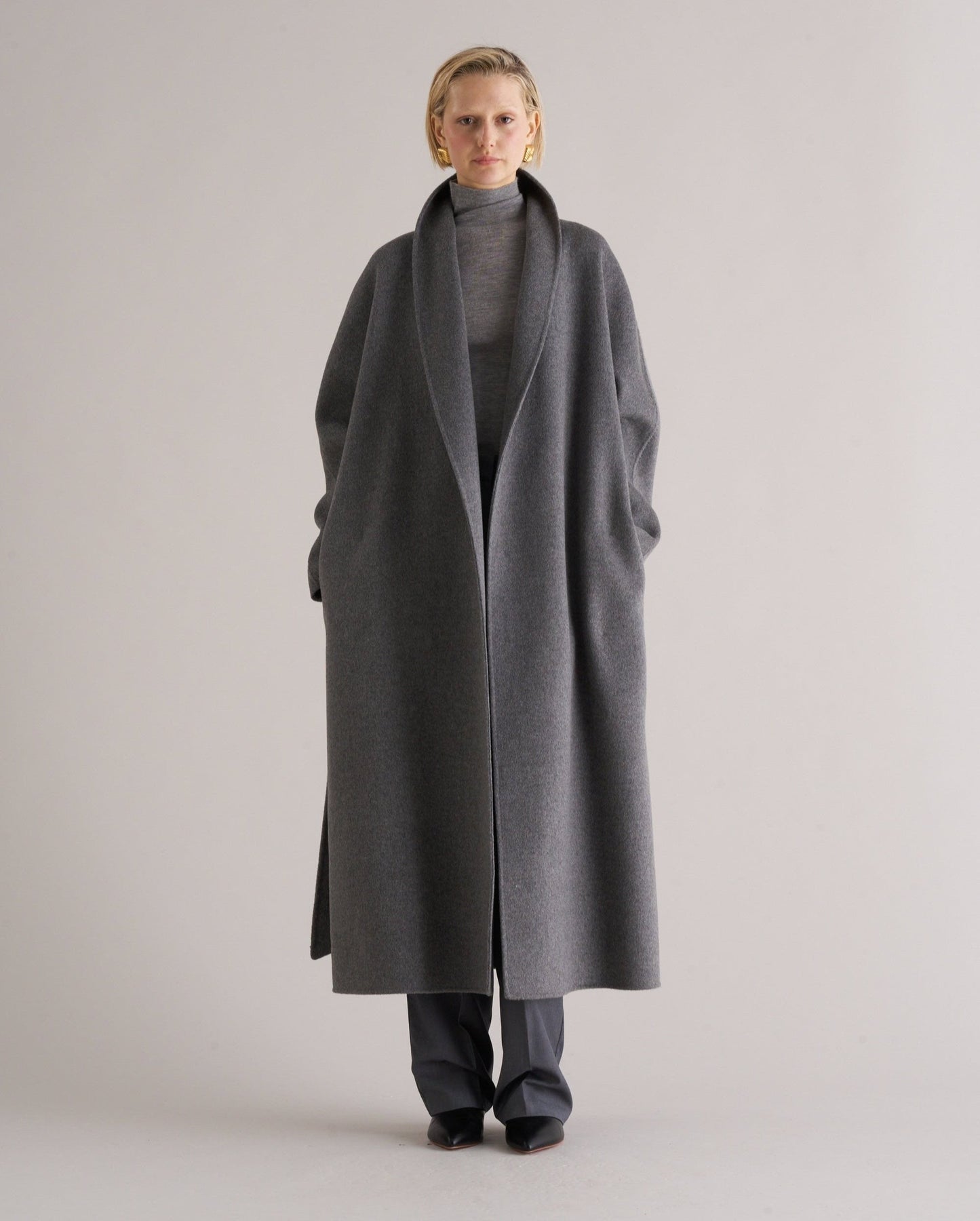 Enza Cashmere Blend Robe Coat Ash