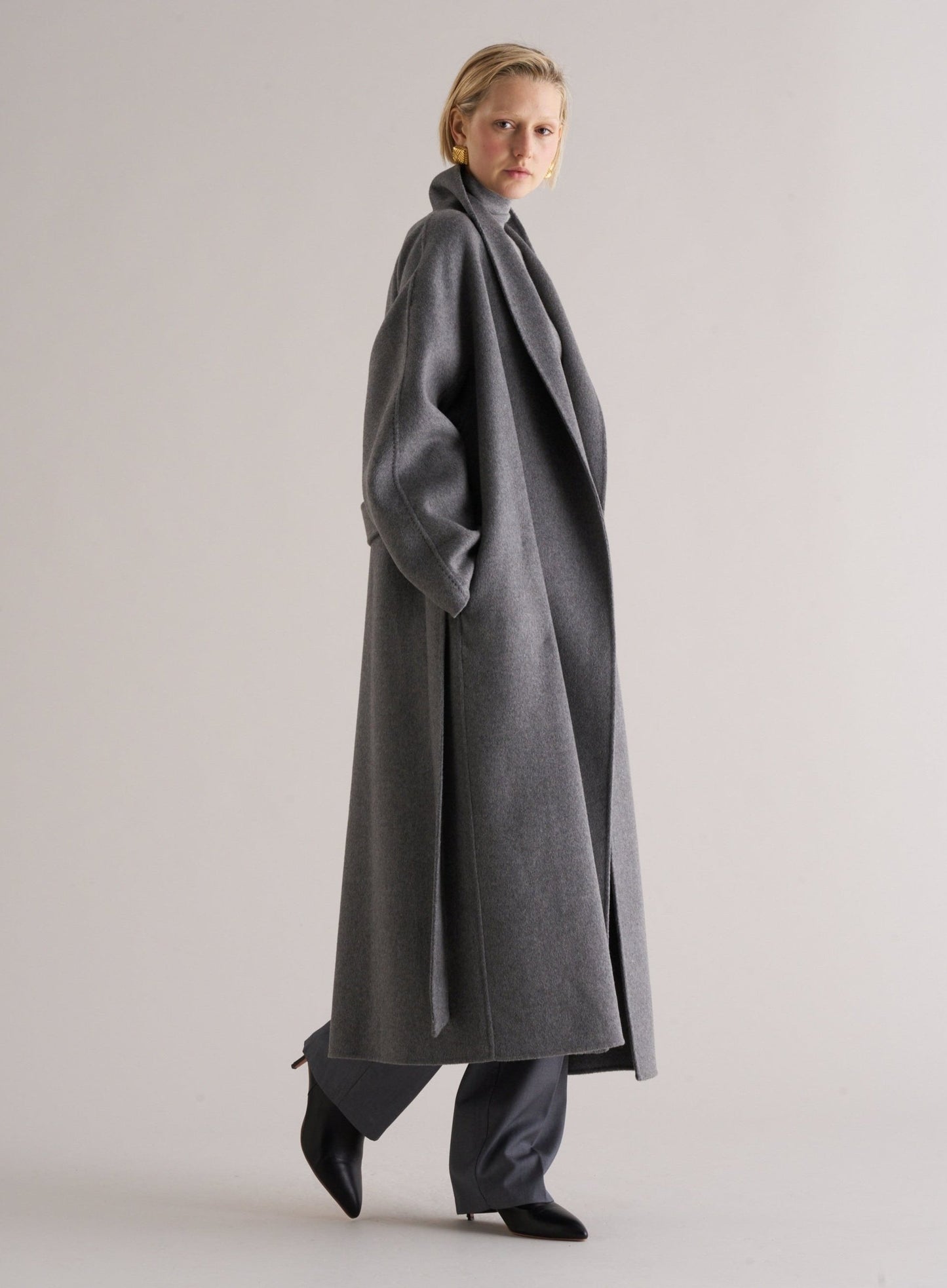 Enza Cashmere Blend Robe Coat Ash
