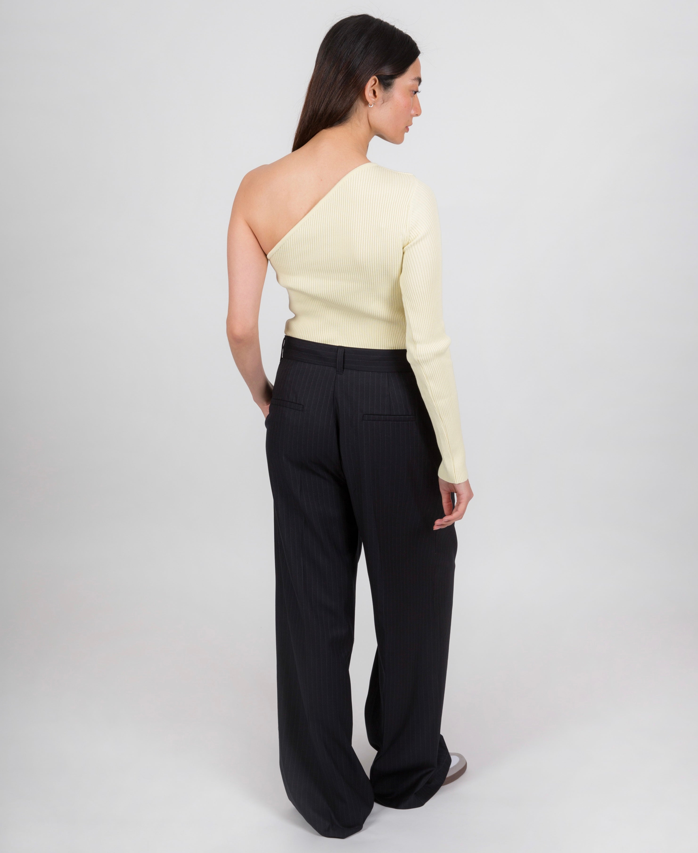 Suri Asymmetrical One Shoulder Knit Top Lemon