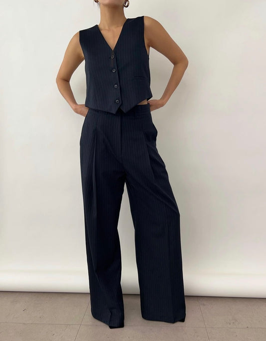 Soraya Pinstripe Pintuck Trousers Navy