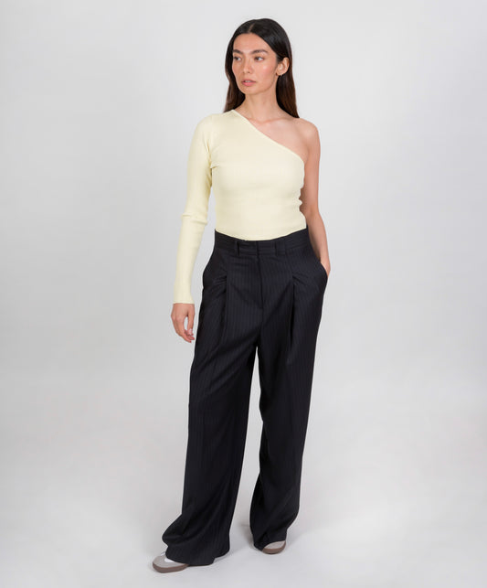 Suri Asymmetrical One Shoulder Knit Top Lemon