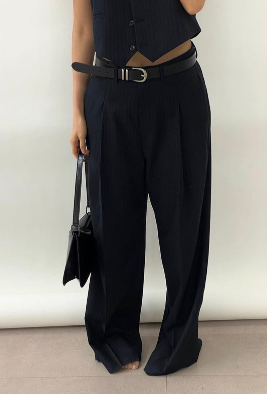 Soraya Pinstripe Pintuck Trousers Navy