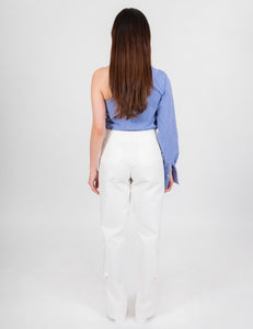 Cybil Asymmetric Cotton Stripe Shirt Blue