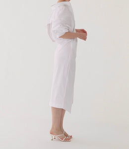 Signature Asymmetric Open Back Dress Optic White