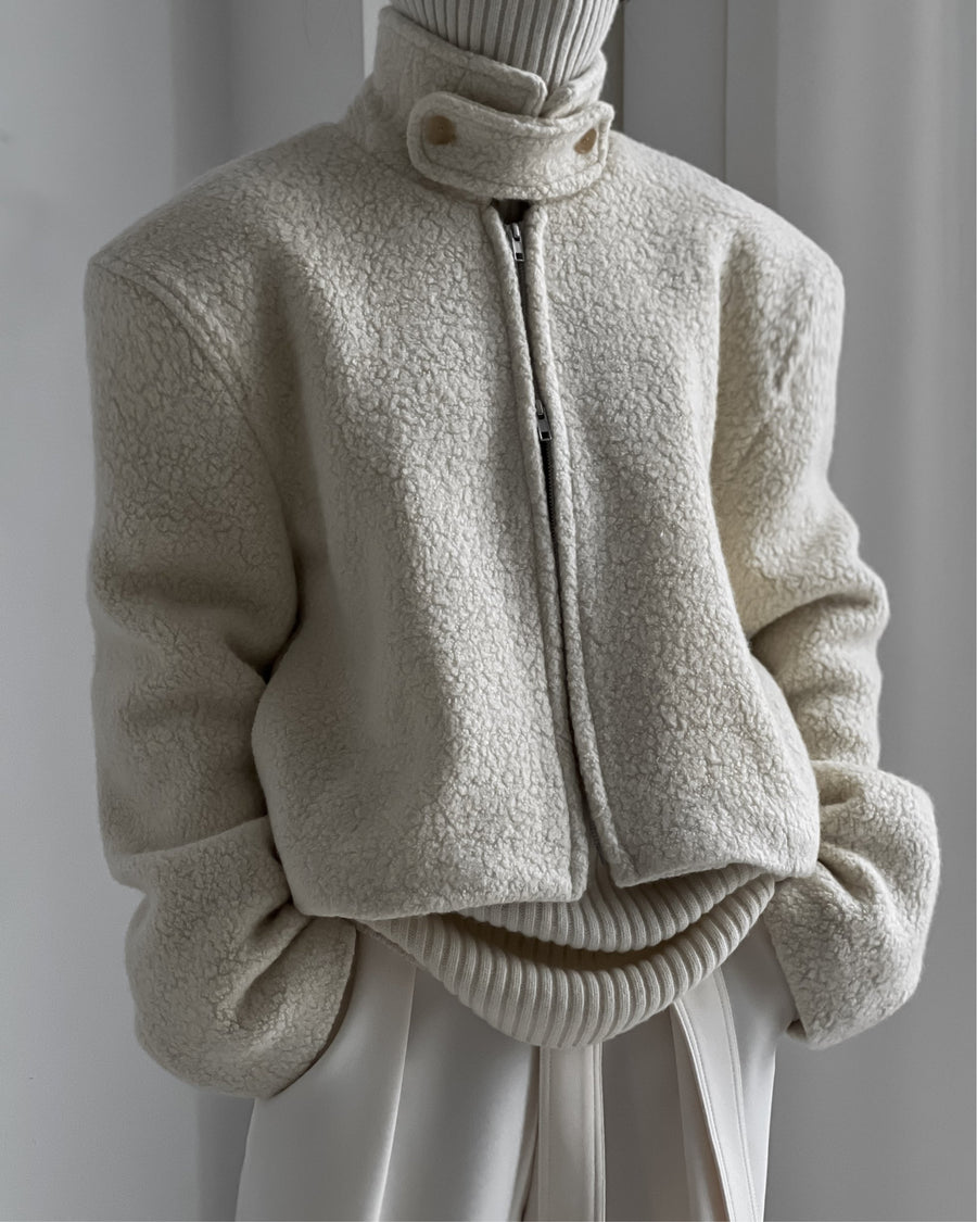 Boucle Sport Zip Up Jacket Vanilla MARCÉLA LONDON