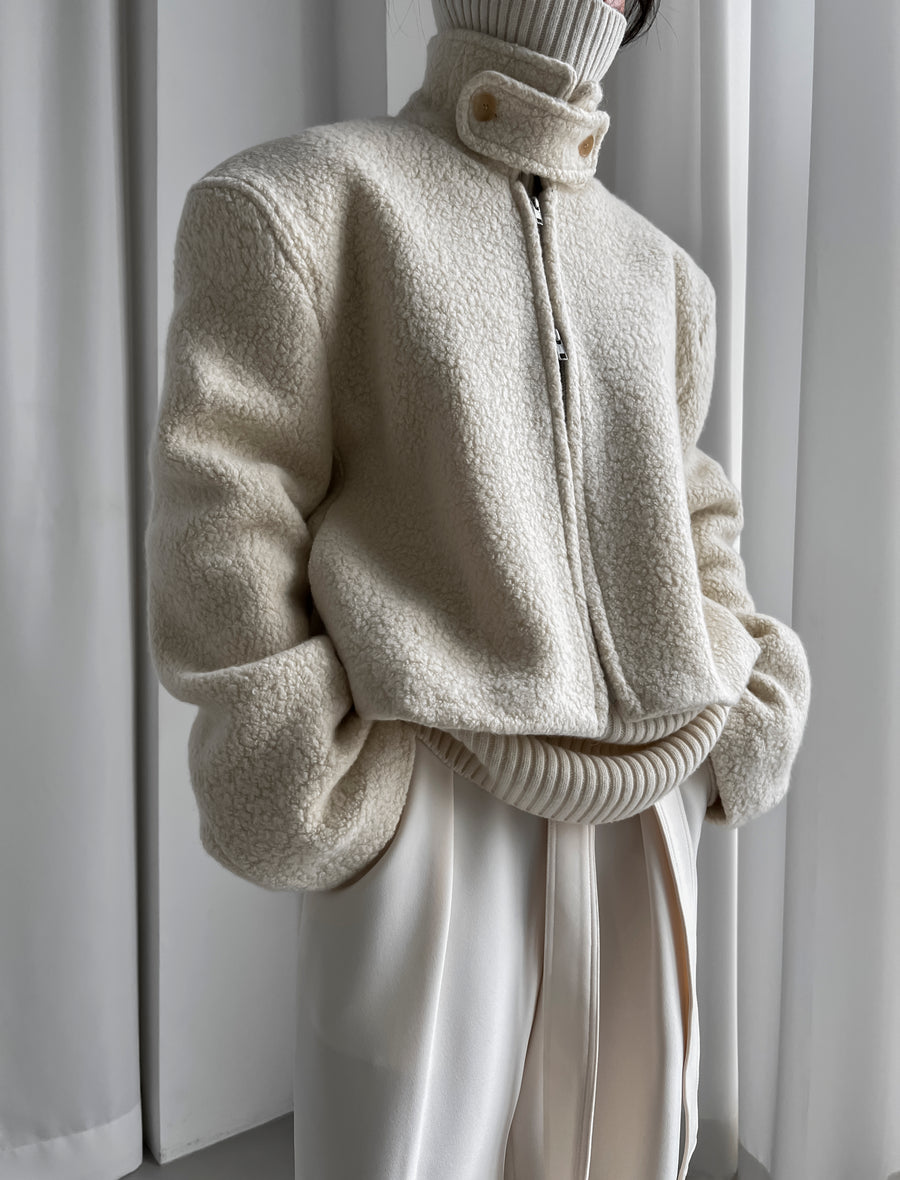 Boucle Sport Zip Up Jacket Vanilla MARCÉLA LONDON