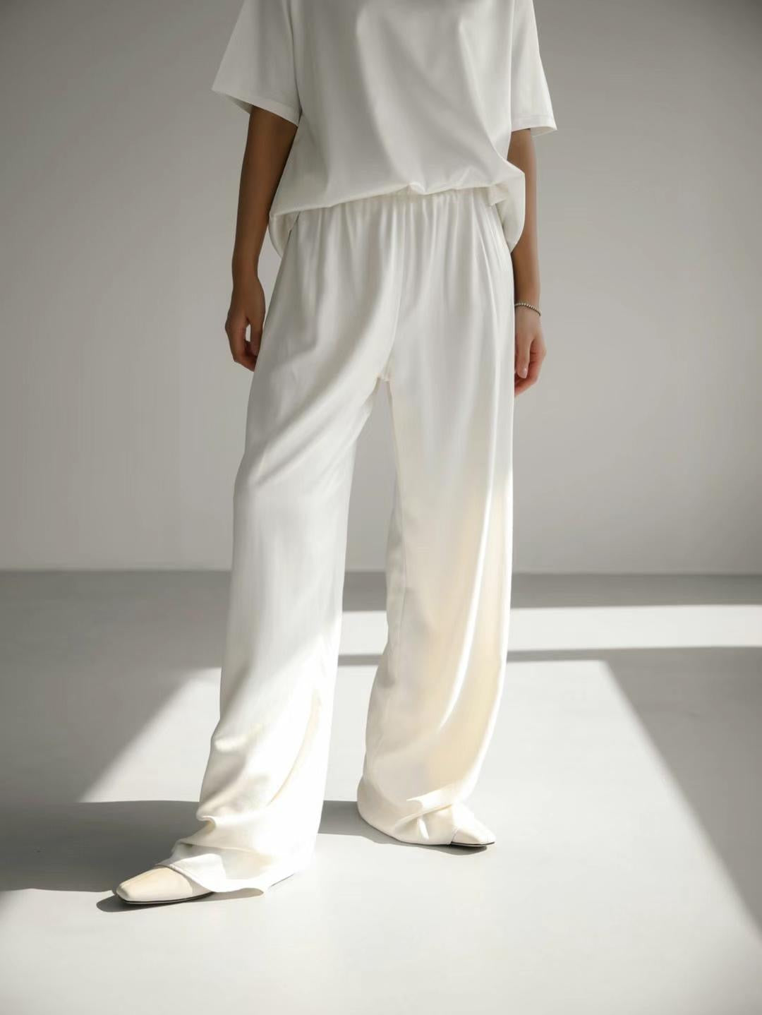 Zax Silky Wide Leg Pants Blanc