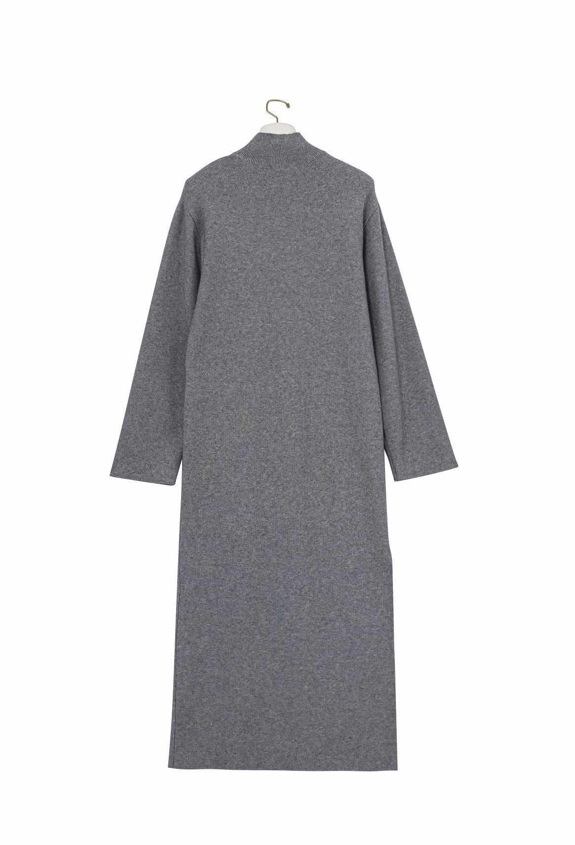 Signature High Neck Wool Slit Dress Graphite
