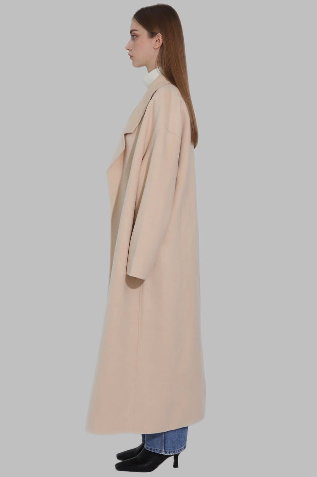 Arin Drop Lapel Double Face Wool Coat Cashew